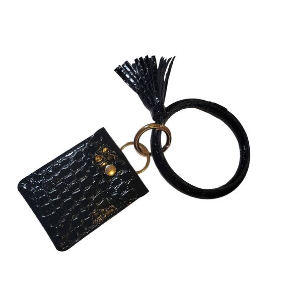 Black Wristlet Keychain Small Wallet Tassel - Picture 1 of 6